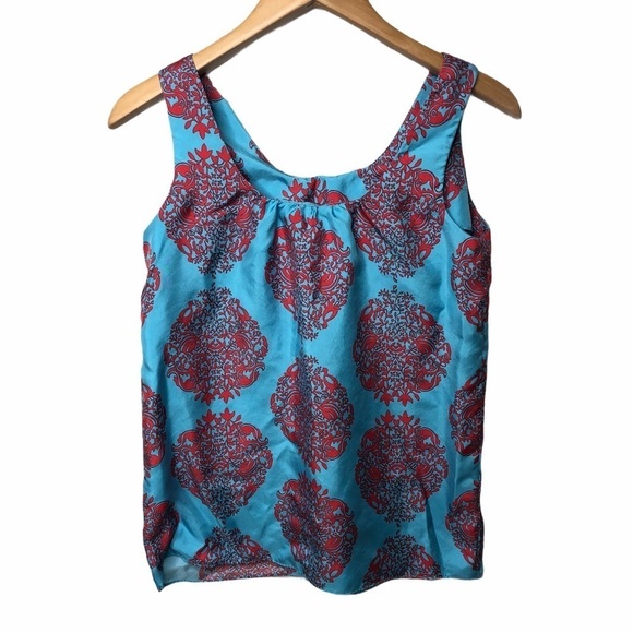 Lilly Pulitzer Silk Tank Top Print Size 0 Blue Red Scoop Neck Women’s - Picture 2 of 6